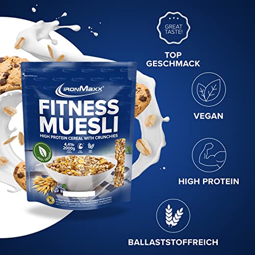 IronMaxx Fitness Müsli - Cookies & Cream 2kg Beutel | Veganes High Protein Müsli mit Crunchies | Reduzierter Zuckergehalt & Ballaststoffreich