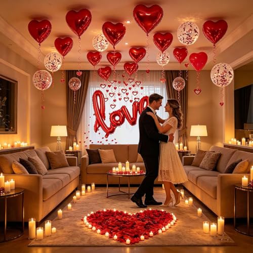 Image of Love Balloons And Wedding Balloons Set,Romantic Love Balloon Kit | Red Rose,Foil Heart Balloons| Wedding Decoration For Anniversary Confession Proposal Birde Shower Boyfriend Girlfriend Lover