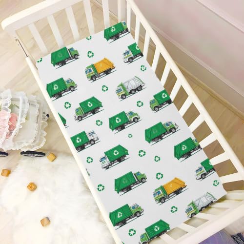 Image of Recycling Garbage Trucks Crib Sheets Soft Breathable Fitted Baby Crib Sheets Mattress Cover for Girls Boys, 52 inch x 28 inch x 9 inch