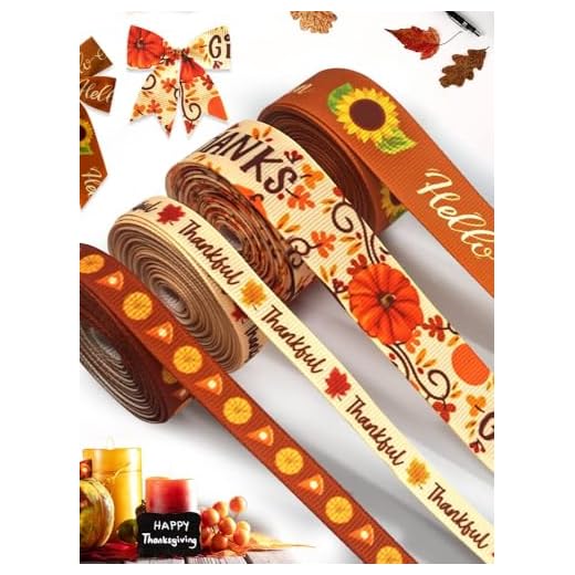 4 Rolls Fall Grosgrain Ribbons for Wrapping Gifts, Autumn Orange Leaf Sunflower Ribbons for Decoration DIY Party, 0.4"/0.9" X 5 Yards Thanksgiving Ribbon for Gift Wrapping Fall Crafts Supplies