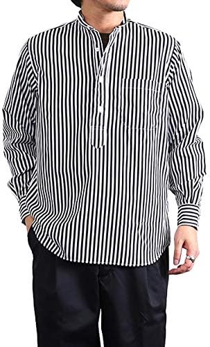 Amazon インディビジュアライズドシャツ クラシックフィット バンドカラー プルオーバーシャツ ノーカラー メンズ 14h White Black Stripe シャツ 通販