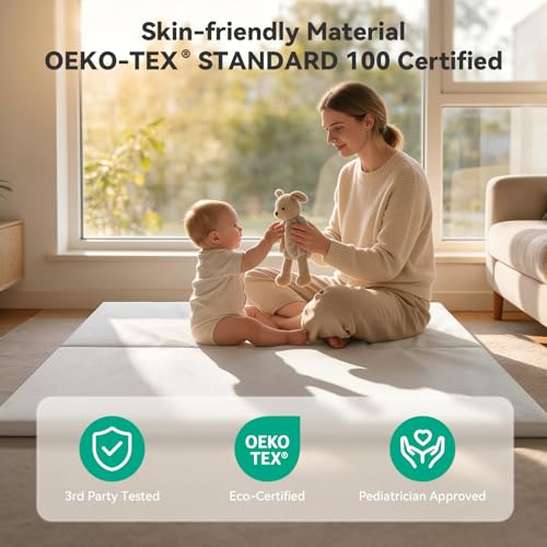 Image of Baby Play Mat 59x70 Inch, Removable Machine Washable Cover, 1.3'' Waterproof Floor Mat for Crawling, Ideal for Tummy Time, Crawling, Nursery & Playroom