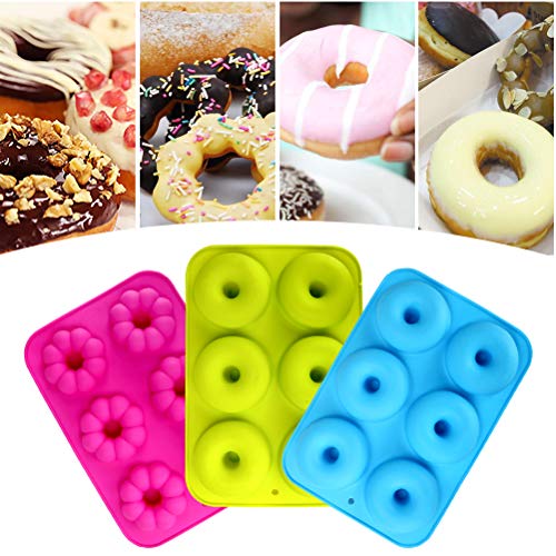 Silicone Donuts Baking Pan Set of 3, Non-stick Round and Flower Donut Molds, Durable Kitchen Accessories for Cake Biscuit Bagels Muffins (6 Cavity) - Thumbnail 7