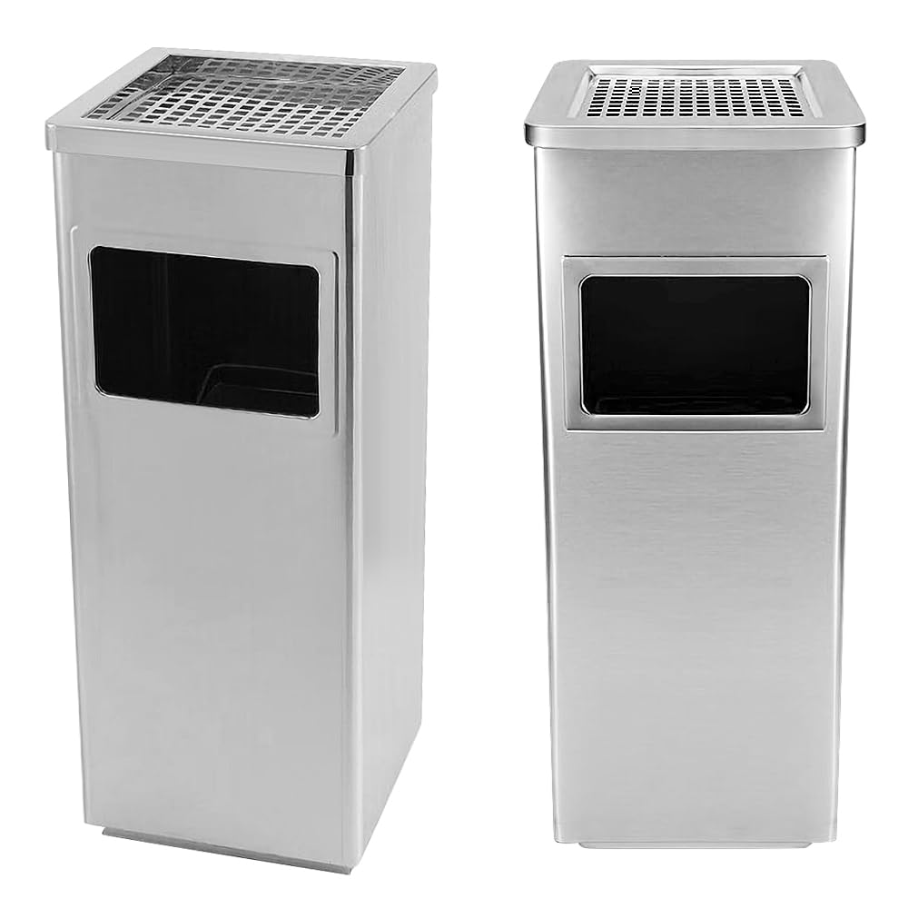 HUOLE Poubelle à Cendrier d'Hôtel Poubelle de Recyclage Ordure Déchet Extérieur Ecole Unité Bureau Restaurant Hôpital-Argent (2 PC) 30 * 24 * 60cm-48L