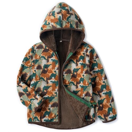 Image of Boys Girls Polar Fleece Jacket with Hood Toddler Coat 2-12 Years | Soft Full Sherpa Fleece Lining, Anti-Pilling, Mid-Weight, Easy Zip-Up, Hooded Design, Hand-Warm Pockets, Elastic Cuffs & Hem