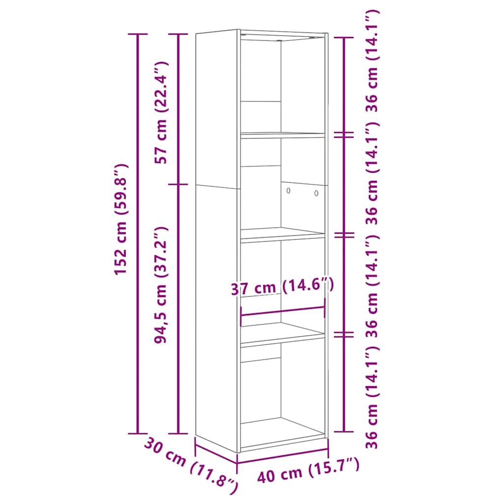 Bücherregal Betongrau Holzwerkstoff 40x30x152 cm Standregal mit viel Stauraum, vielseitiges Regalsystem, Ablage für Bücher, Akten, Deko, Wohnzimmer, Büro, Schlafzimmer