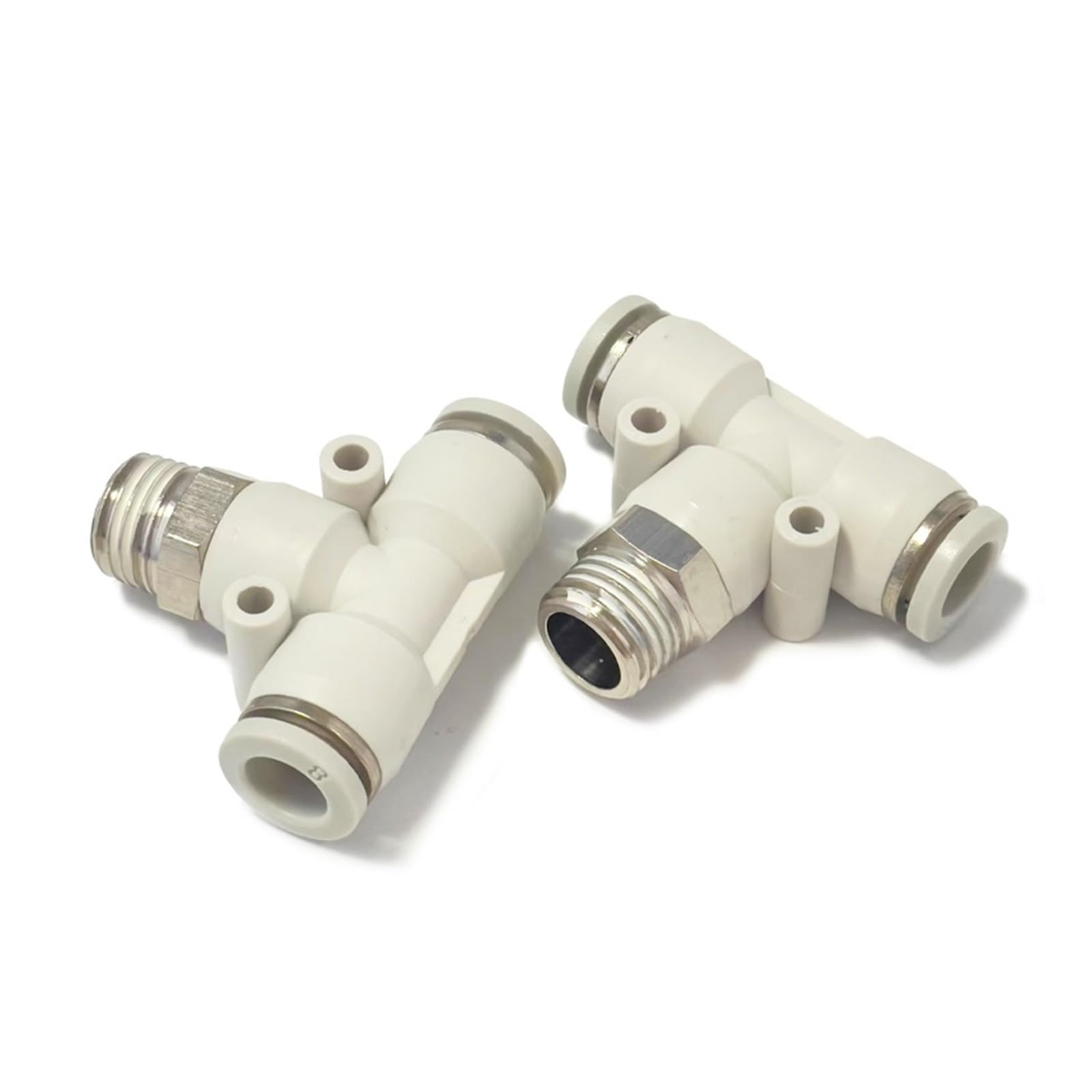 Conector rápido roscado en T neumático tipo, accesorio de empuje, 10 Uds