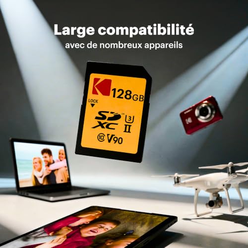 Image of Kodak 128GB UHS-II U3 V90 Ultra Pro SDXC Memory Card - Up to 3000MB /s Read Speed and 270MB /s Write Speed