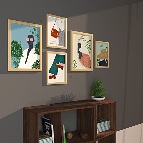 Image of PAINTINGMANTRA Wall Decor African Lady Set of 5 Framed Art Prints Gallery Paintings for Home, Bedroom, Living Room & Office (Size - 2-12 x 16 & 3-8 x 12 Inches)
