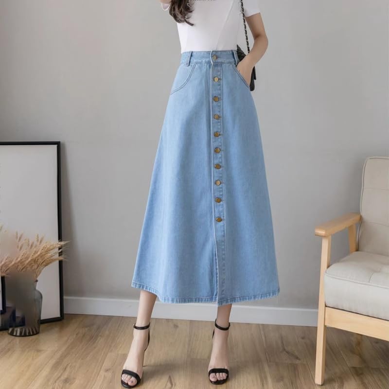 LIXINGHEITANG Denim Skirt Long Summer Autumn Women Spring and Waist Thin Style3
