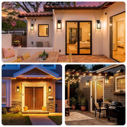 Image of Outdoor Wall Light Fixtures, Exterior Wall Lanterns, Black, 2-Pack, 12 In | Waterproof Outside Wall Sconce for Front Porch, Garage, Patio, Anti-Rust, Tempered Glass, E26(Bulbs Not Included)