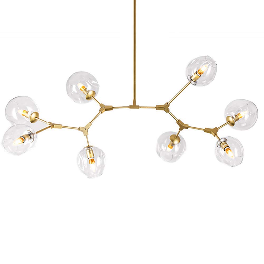 NZDY Nordic Modern Glass Ball Bubble Chandelier,9-Lights Sputnik Branch Pendant Light Adjustable Globe Rotate Antique Hand Blow Glass Shade E27-Golden 9-Lights,Golden,8-Lights