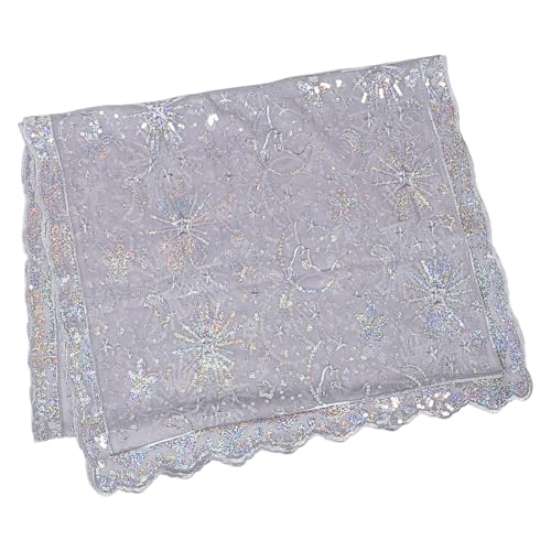 PACKOVE Chal Bordado Estrellas y Luna para Mujer, Bufanda Brillante de Poliéster Plateada, Chal Elegante para Bodas y Fiestas de Noche, Bufanda Bordada para Novia, Accesorio Versátil