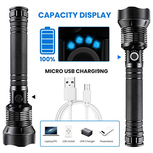 CAMTOA LED Flashlight 90000 Lumens 26650 USB,High Lumen Zoomable Water Resistant Camping,3 Modes Searchlight for Outdoor Home Everyday Flashlights