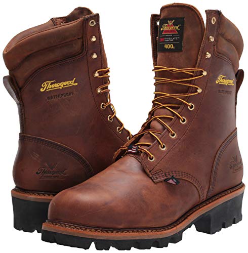 Image of Thorogood Logger Series 9 inch Waterproof Insulated Steel Toe Work Boots for Men - Premium Leather with 400g Thinsulate and Vibram Slip-Resistant Heel Outsole
