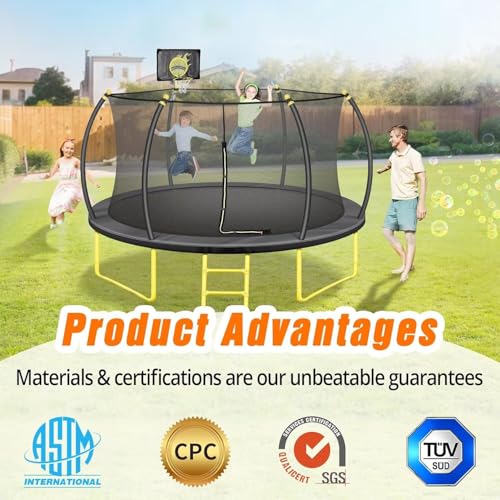 10FT Pumpkin Trampoline with Basketball Hoop, Enclosure Net and Ladder for Kids and Adults, Recreational Trampoline for Outdoor and Backyard, ASTM Approved - Thumbnail 3