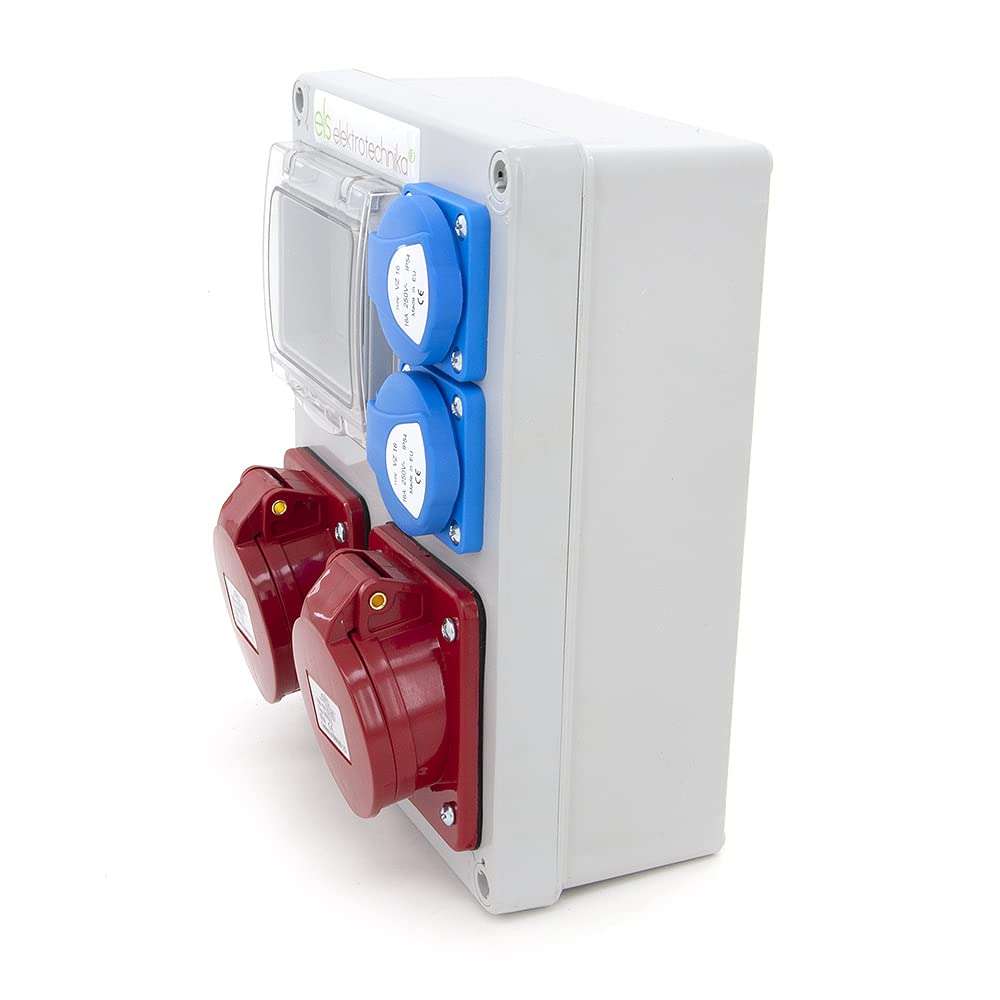 ELS Elektrotechnika Stromverteiler Baustromverteiler Wandverteiler Leer Leergehäuse Schuko Steckdosen 2x 230V und 2x CEE 16A zur Nachrüstung mit modularen Geräten, Verkabelt, IP44