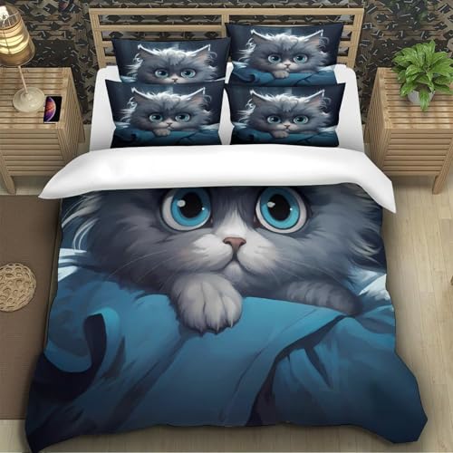 Parure de lit chat 140x200 microfibre douce pour enfant