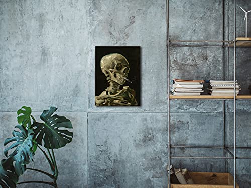 Wieco Art Skull Of A Skeleton With Burning Cigarette, 1886 By Vincent Van Gogh Canvas Wall Art For Home Decor And Wall Decor Post-Impressionism Canvas Prints Pictures Artwork #TOP1