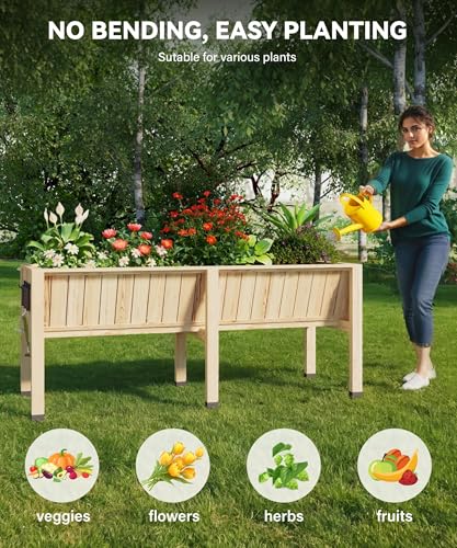 72x26x30 Inch Raised Garden Bed With Leg For Outdoor Growing Vegetables and Herbs, 6X2X2.5 Ft Elevated Wood Planter Box Stand With Hooks for Backyard, Patio, Balcony w/Non-Woven Liner, 13.7In Depth