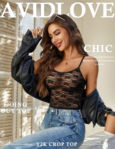 Avidlove Bralettes for Women Lace Spaghetti Strap Camisole Y2k Crop Tops Going Out Tank Tops4