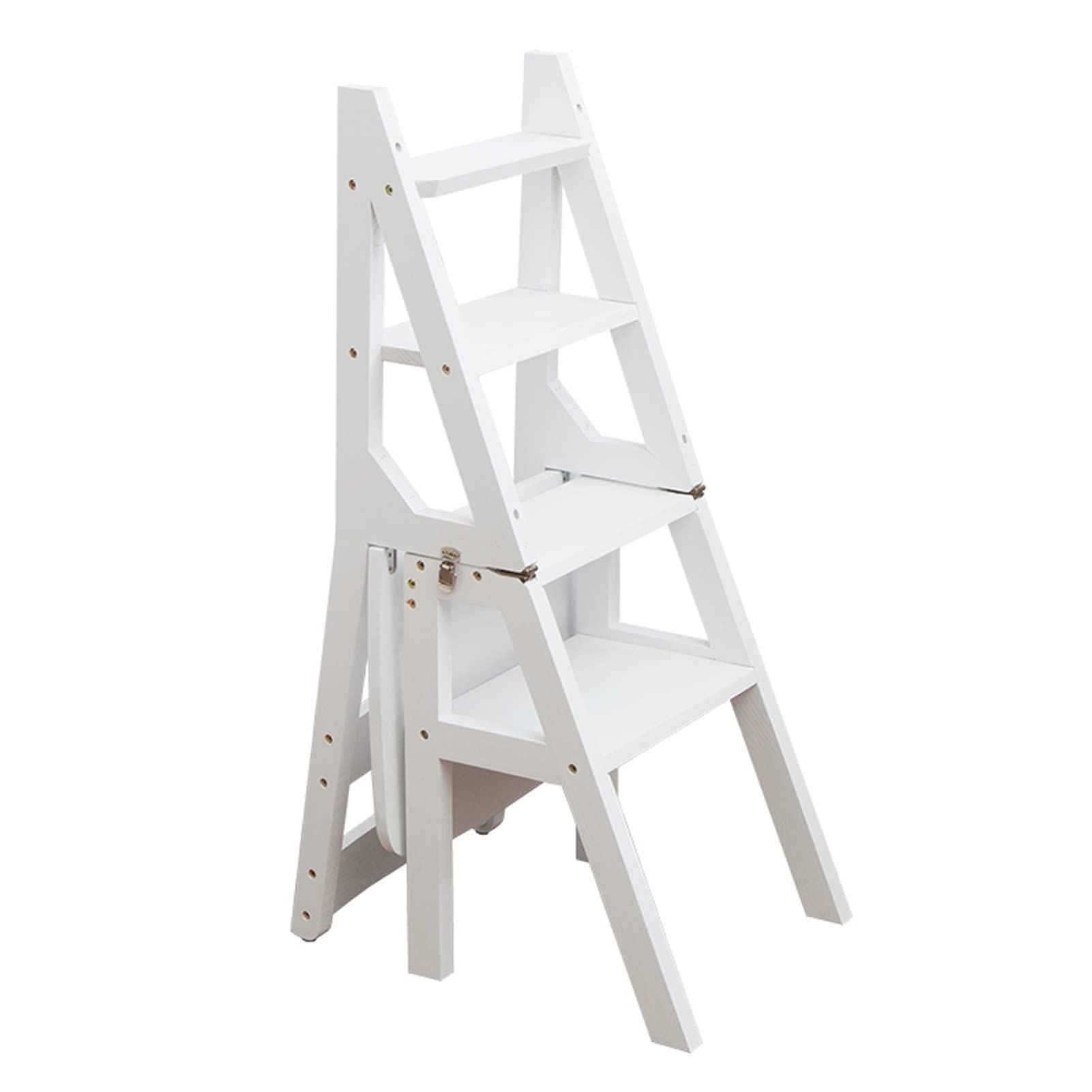 ZGYOZMNG Wooden Folding Ladder Chair Combination, Foldable Portable Stepladder Stair Chair Multifunction Home Garden Plant Stand Library Climb 4 Steps Stools