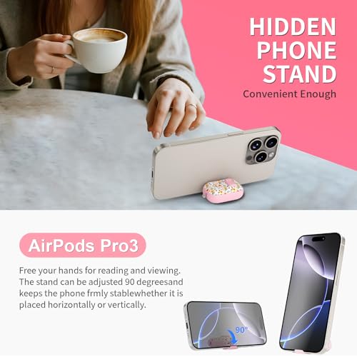 Image of for AirPods Pro 3 Case with Lock & Phone Stand,Cute Floral Pattern Style | PC & TPU Dual Layer Protective Cover with Keychain & Cleaner Pen for Apple AirPod Pro 3rd Generation Women (Morning Glory)