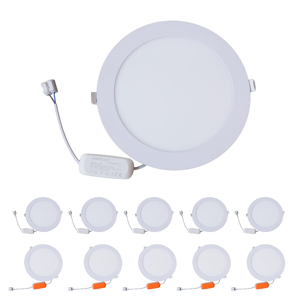 8 Inch 18Watt Ultra Thin Round LED Recessed Panel Spot Lighting, 140 Watt Retrofit Ceiling Downlight, 6500K Cool White, 10 Pack