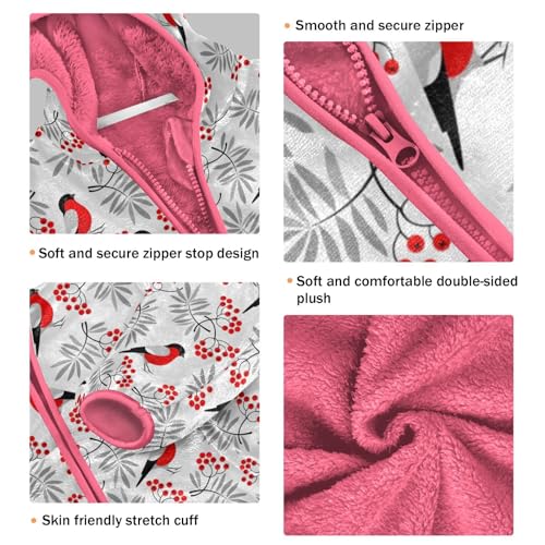 OTVEE Merry Christmas Birds Leaves Kids Hoodie Jacket Fall Spring Full Zip Warm Outwear Coat3