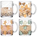Tioncy 4 Pcs Christmas Glass Coffee Mugs 12 oz