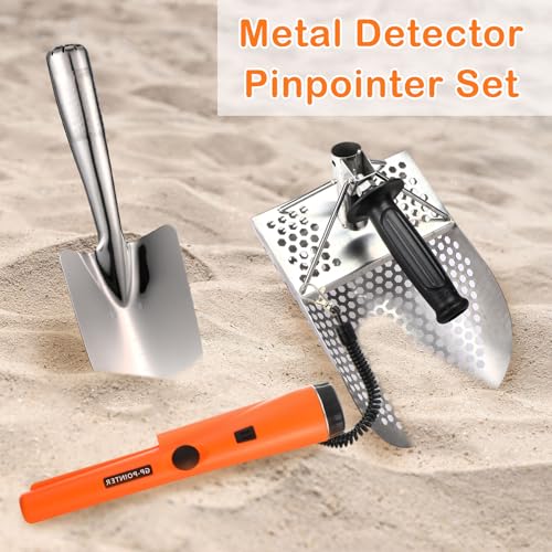 Image of Metal Detector Kit Accessories Include Metal Detector Pinpointer, Sand Sifter Scoop, Shovel Glove, Finds Bag, Semi Waterproof Detection Handheld Pin Pointer Wand Accessories for Adult Treasure Hunting