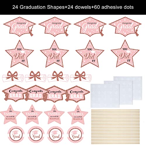Image of party greeting 2026 Graduation Decorations Set of 24 Class of 2026 Table Decor Congrats Grad Party Centerpiece Sticks Table Toppers Graduation Party Supplies, Rose Gold