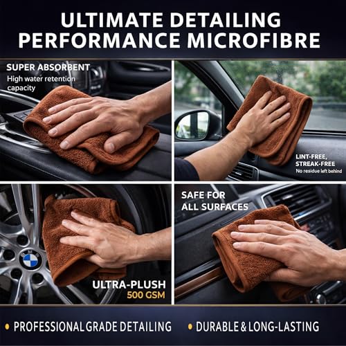 Image of Cutting EDGE 500 GSM Car Microfiber Cloth, Brown, 75x35 cm (Set of 2)