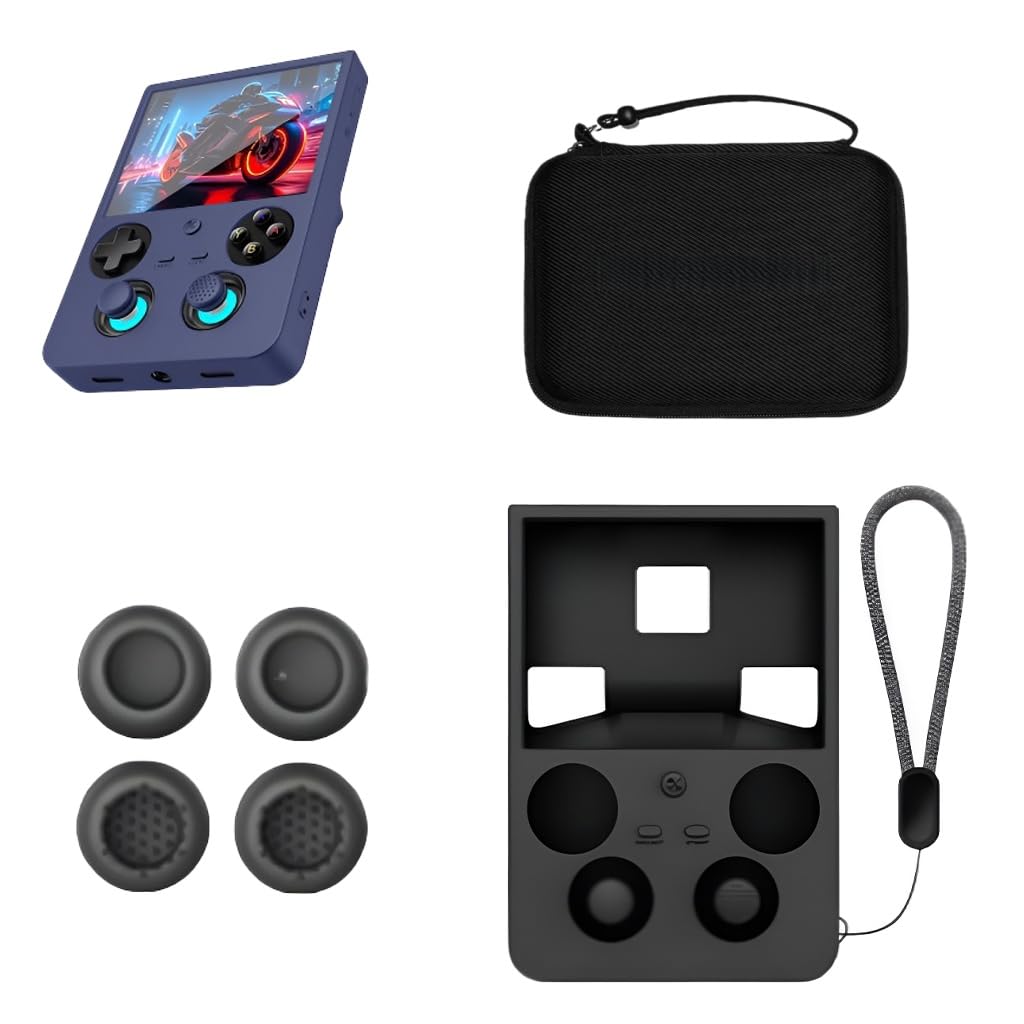 Tuvzylory Protective Set Compatible with ANBERNIC RG 477V, Silicone Case & Portable Storage Bag, Shockproof, 360° Protection (Grey)