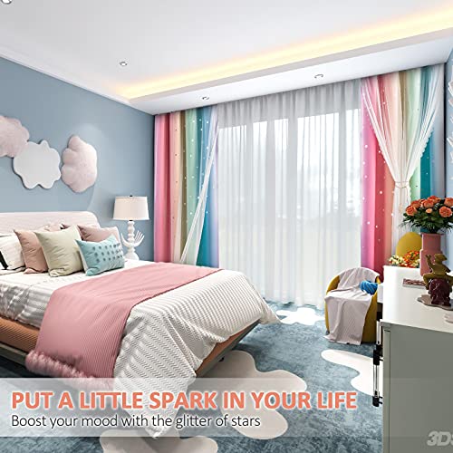 Image of Stiio 2 Panels Star Blackout Curtain, W52 x L84 inches Colorful Rainbow