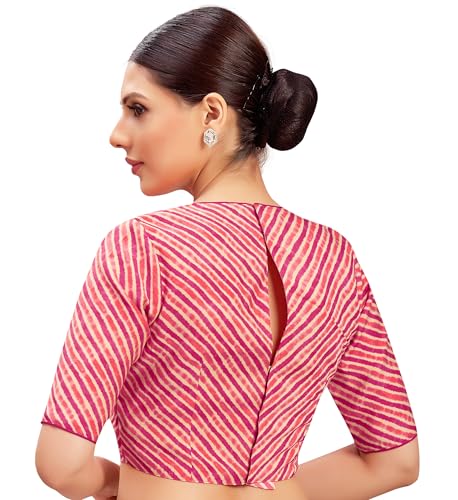 Image of Studio Shringaar Women's Leheriya Crepe Silk Half Sleeve Super Soft Readymade Saree Blouse