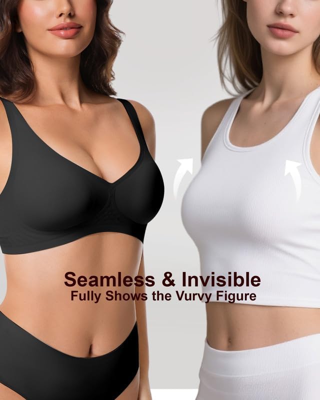 Jelly Wireless Bra, Minimizer Bras for Women Deep V Bra, No Underwire Seamless Full Coverage - Image 4