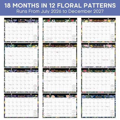 Image of 3 Pack of Desk Calendar 2026-2027, 18-Month Calendar Runs from July 2026 to December 2027, Large 17 inch x 12 inch Monthly Desktop & Wall Calendar for Home & Office - Midnight Garden