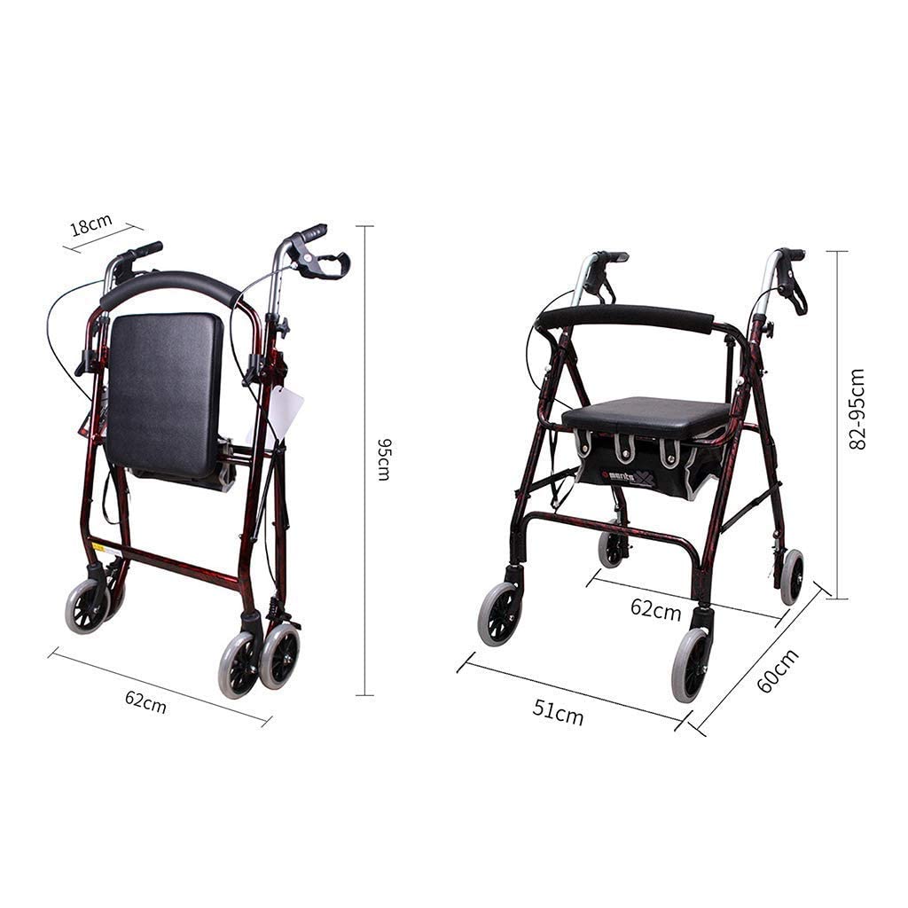 Chodziki dla seniorów Rama do chodzenia z kratą Chodzik czterokołowy Rollator z podparciem pleców i siedziskiem, Rollator Lekki aluminiowy składany chodzik, łatwa regulacja wysokości Chodzik z