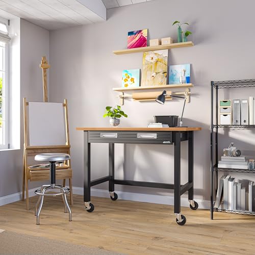 Seville-Classics-UltraGraphite-Wood-Top-Workbench-on-Wheels-with-Sliding-Organizer-Drawer-Table-48-Graphite