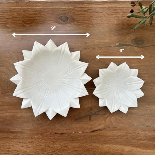 Image of Marble Urli Bowl for Decoration | Big Potpourri Decorative Bowls in Home decor | Large White Floating Flower Plates of Stone | Small Shape puja Item | (9 inch, Lotus Plate)