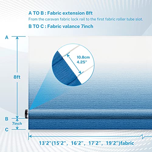 Image of Kohree 16FT RV Awning Fabric Replacement, 19.5oz, Fabric 15'2 inch, Blue Fade