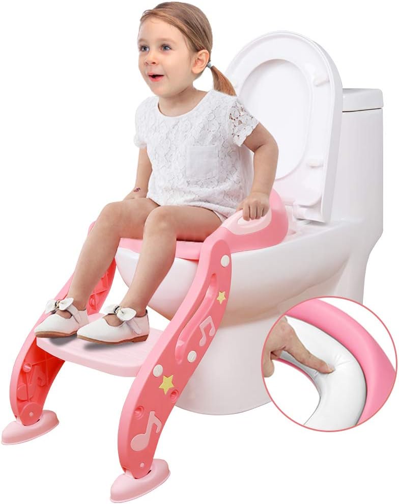 Potty Training Toilet Seat Adjustable Toddler Child Toilet Trainer with Sturdy Non-Slip Step Stool Ladder for Boy and Girl