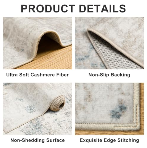 Area Rugs Living Room Rug - 4x6 Washable Modern Abstract Soft Neutral Non-Slip Carpet Large Indoor Floor Stain Resistant Thin Carpets for Bedroom Dining Room Farmhouse Nursery Home Office Multi