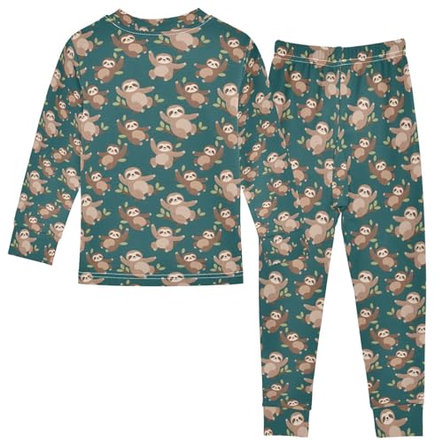 ALAZA Solth Leaf Dark Green Pajamas Long Sleeve Sleepwear 2-Piece Pajama Set2