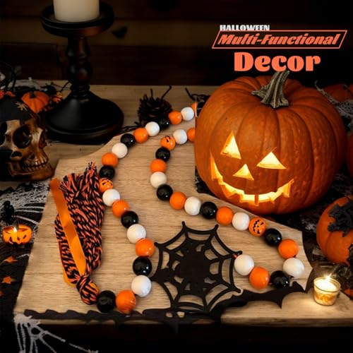 Oeyliz Halloween Tray Decor Wooden Bead Garland - image 3
