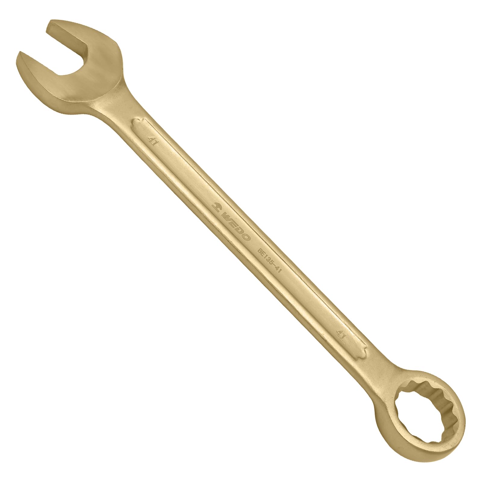 WEDO Nieiskrzący klucz płasko-oczkowy 32 mm, metryczny, długość 340 mm, 12-punktowy bez iskier, klucz offsetowy 15-stopniowy, brąz aluminiowy, odporność na korozję, certyfikat DIN 3113, BAM i FM