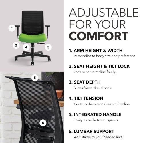Image of HON Convergence Ergonomic Office Chair with Mesh Back, Adjustable Arms, Lumbar Support, Synchro‑Tilt Desk Chair with Wheels for Home Office or Computer Use, Black Frame, Pear