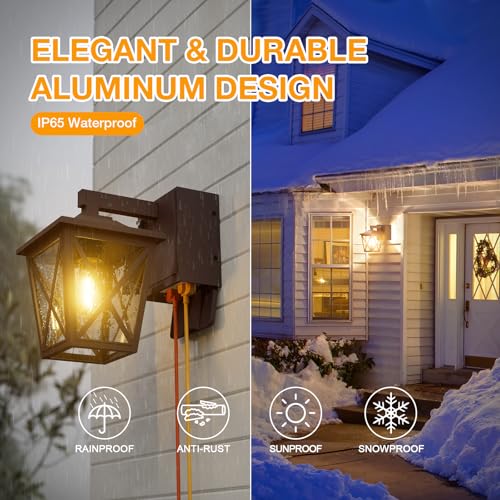 Image of Ehaho Porch Lights with Outlet, Dusk to Dawn Outdoor Light Built-in, Waterproof Anti-Rust Lantern Outside Light with GFCI Outlet, Wall Sconce Light with Plug for Front Door (Brown 1 PC)