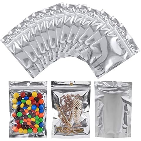 Circloophs 100-Pack Large Mylar Bags for Food Storage in Bulk 7.1 x 10.2 Large Resealable Smell Proof Aluminum Foil Bags with Ziplock Edible Packaging, 100ct Cover